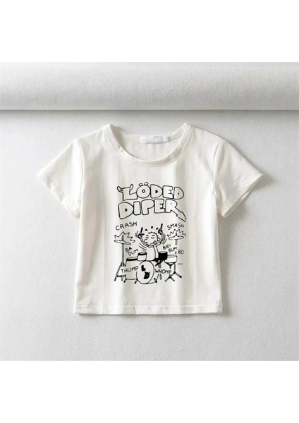 Löded Diper Baskılı Beyaz Crop fiyatları
