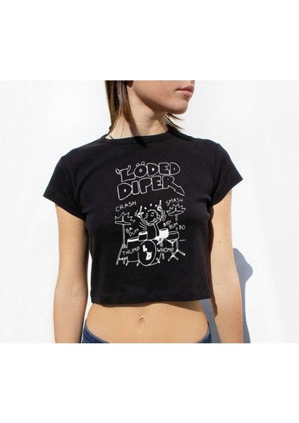 Löded Diper Baskılı Siyah Crop