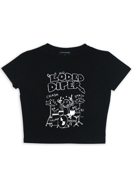Löded Diper Baskılı Siyah Crop fiyatları