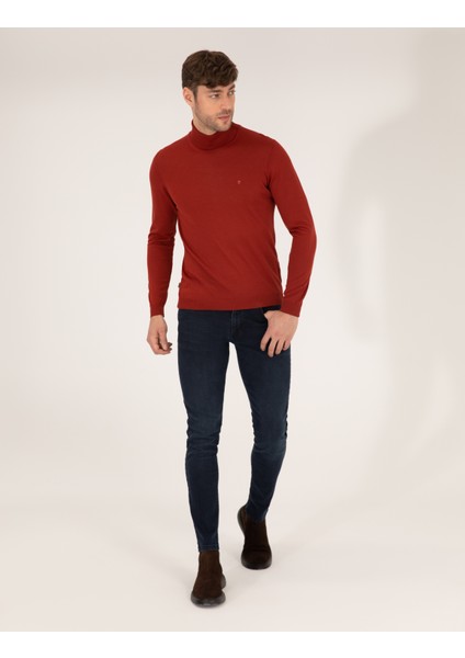 Erkek Kiremit Slim Fit Balıkçı Yaka Yün Karışımlı Basic Triko Kazak 50257302-VR031