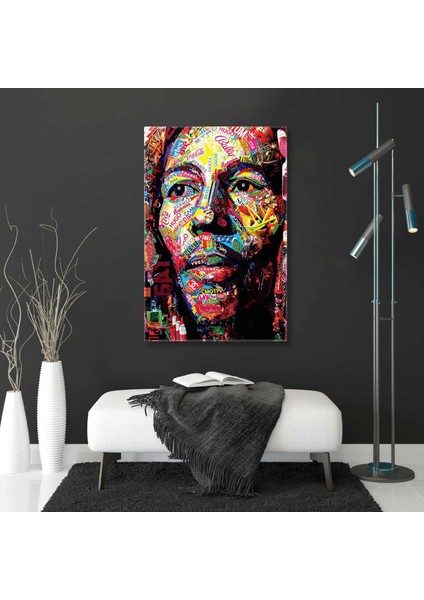 Bob Marley Kolaj Sanatı Tipografi Kanvas Tablo