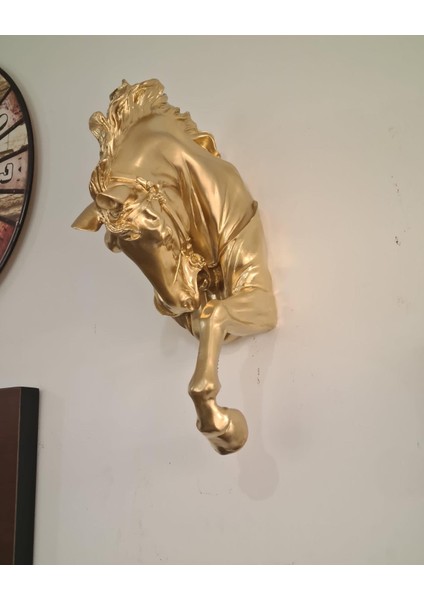 Veranin Firçasi Gold Büyük Duvar At Başı Heykel