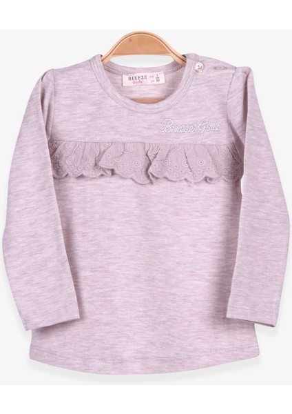 Kız Çocuk Uzun Kollu Tişört Güpürlü 1-4 Yaş, Bej Melanj