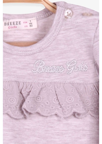 Kız Çocuk Uzun Kollu Tişört Güpürlü 1-4 Yaş, Bej Melanj modelleri