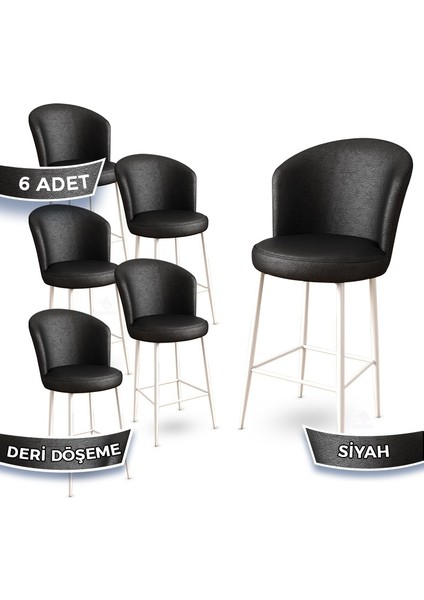 Concept Uras Serisi Ada Mutfak Sandalyesi Beyaz Metal Ayaklı 6 Adet Deri Bar Sandalyesi