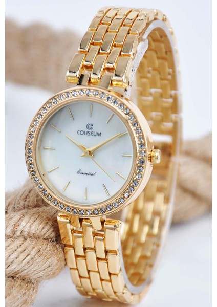 Gold Renk Kordon Beyaz Kadran Kadın Kol Saati