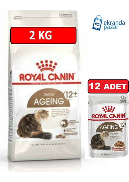 Ageing Kedi Ikili Paket 2kg Kuru Kedi Maması-12 Adet 85GR Pouch