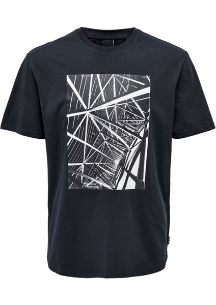 O Yaka Baskılı Lacivert Erkek T-Shirt 22025271_ONSPAUL Reg Photoprınt Ss