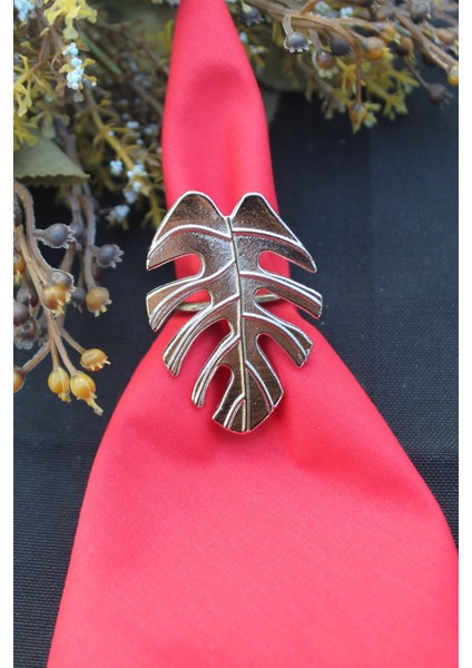 6 Adet Gümüş Tropical Leaf Metal Peçete Halkası - Napkin Ring