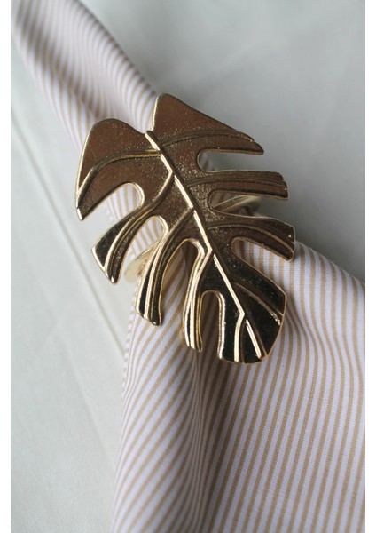 6 Adet Gold Tropical Leaf Metal Peçete Halkası - Napkin Ring