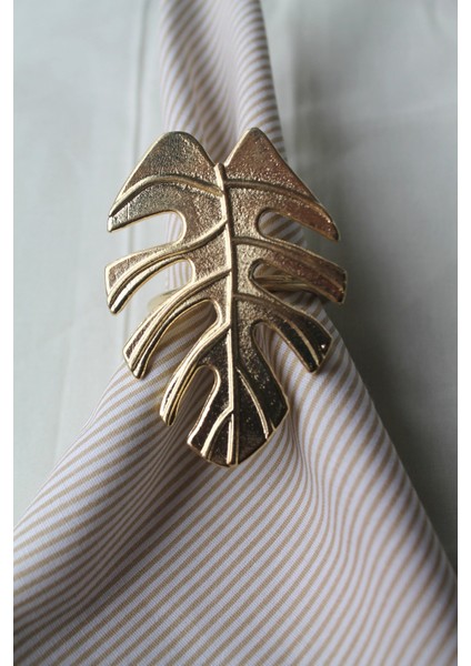 6 Adet Gold Tropical Leaf Metal Peçete Halkası - Napkin Ring