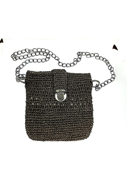 Handmade El Örgüsü Zincir Askılı Antrasit Astarlı Kadın Askılı Omuz Çanta