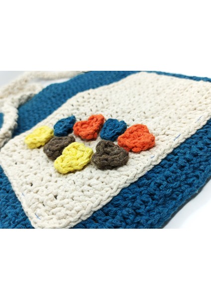 Handmade El Örgüsü Lacivert Krem Çiçekli Kadın Çift Gözlü Askılı Kol Çanta modelleri