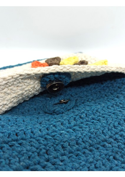 Handmade El Örgüsü Lacivert Krem Çiçekli Kadın Çift Gözlü Askılı Kol Çanta indirimleri