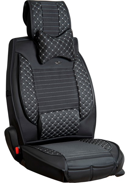 Peugeot 206 Lüx Deri Oto Koltuk Kılıfı Ön Arka Takım (Elit) Siyah Beyaz