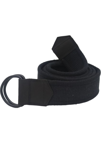 Deri Detaylı Siyah Kanvas Bez Kemer