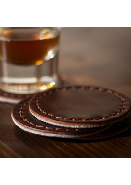 Hakiki Deri Bardak Altlığı (Dörtlü Set)