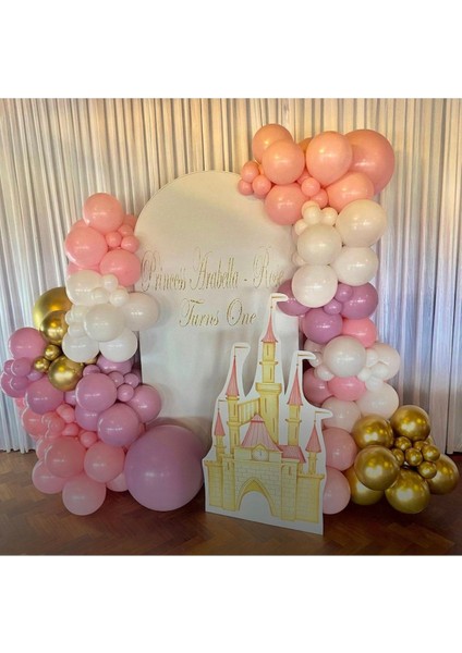 Krom Gold Toz Pembe Makaron Pembe ve Beyaz Balon Seti 50 Adet