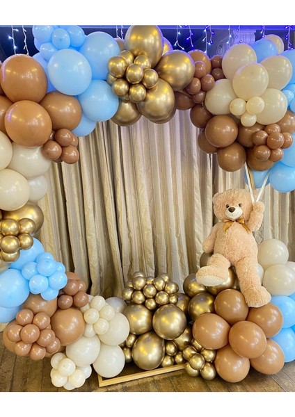 Krom Gold Karamel Sütlü Kahve ve Makaron Mavi Balon Seti 50 Adet