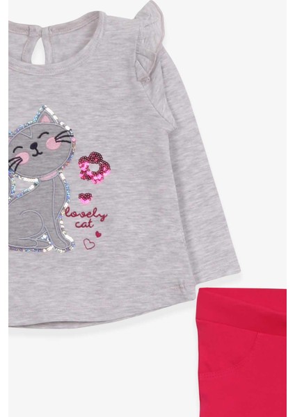 Kız Bebek Taytlı Takım Pullu Kedicik Baskılı 9 Ay-3 Yaş, Açık Gri Melanj indirimleri