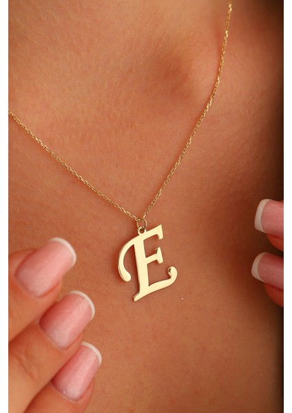 Kadın 14 Ayar Altın Harf Kolye El Işi E Harfi Altın Kolye Zincirli Harf Kolye 42 cm fırsatları