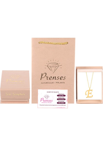 Kadın 14 Ayar Altın Harf Kolye El Işi E Harfi Altın Kolye Zincirli Harf Kolye 42 cm indirimleri