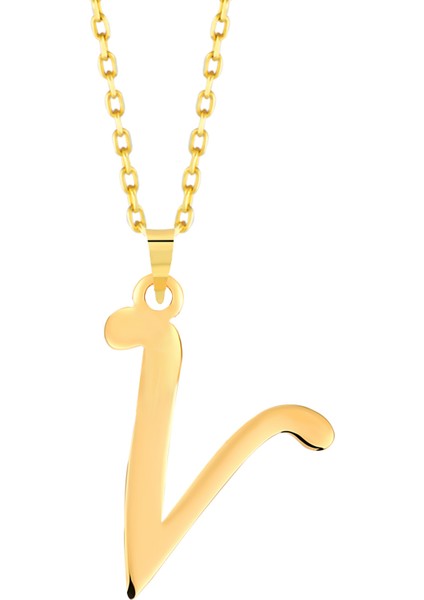 Kadın 14 Ayar Altın Harf Kolye El Işi V Harfi Altın Kolye Zincirli Harf Kolye 42 cm fiyatları
