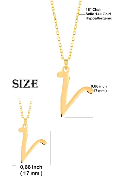 Kadın 14 Ayar Altın Harf Kolye El Işi V Harfi Altın Kolye Zincirli Harf Kolye 42 cm modelleri
