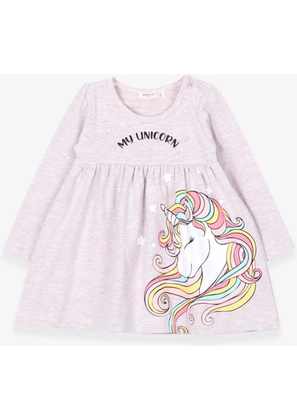 Kız Çocuk Uzun Kollu Elbise Unicorn 2-6 Yaş, Bej Melanj