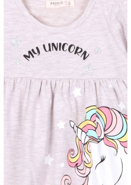 Kız Çocuk Uzun Kollu Elbise Unicorn 2-6 Yaş, Bej Melanj