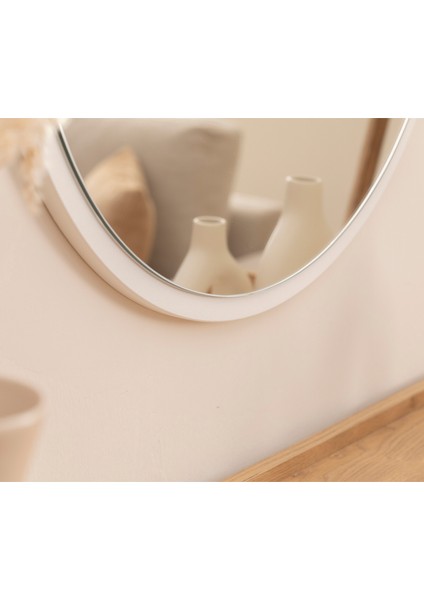 Beyaz Mdf Yuvarlak Duvar Salon Banyo Aynası 80X80 cm