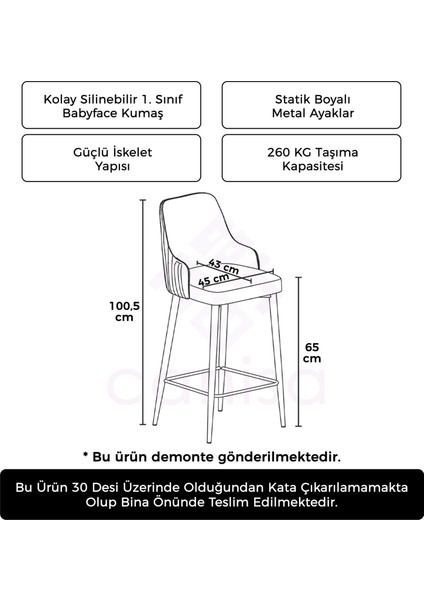 Concept Tera Serisi, Mutfak Bar Sandalyesi, Babyface Kumaş, Beyaz Metal Ayak, 2 Adet Sandalye