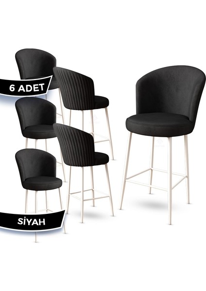 Concept Fora Serisi Mutfak Bar Sandalyesi Babyface Kumaş Beyaz Metal Ayak 6 Adet Sandalye