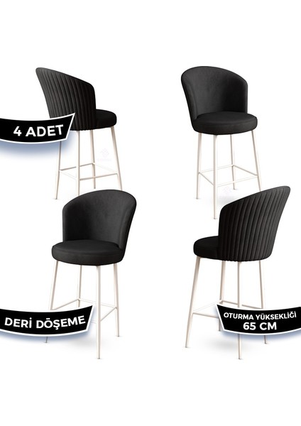 Concept Alte Serisi Mutfak Bar Sandalyesi Babyface Kumaş Beyaz Metal Ayak 4 Adet Sandalye