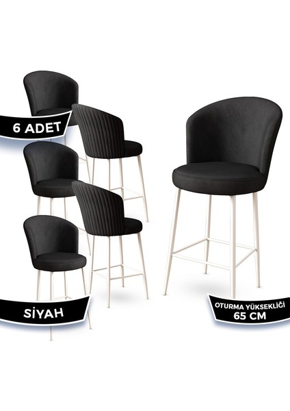 Concept Alte Serisi Mutfak Bar Sandalyesi Babyface Kumaş Beyaz Metal Ayak 6 Adet Sandalye