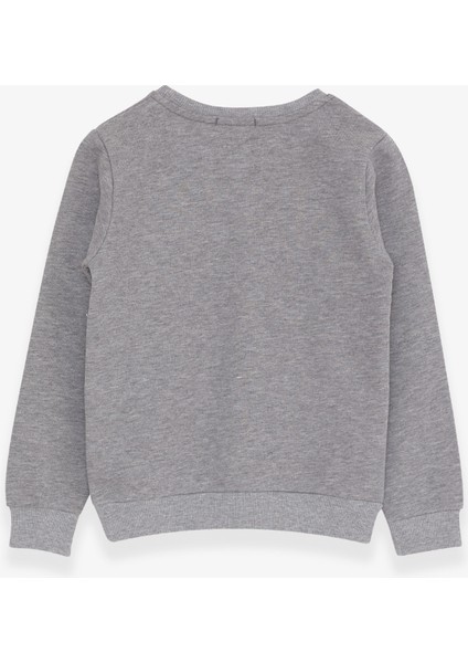 Erkek Çocuk Sweatshirt Yazı Baskılı 8-14 Yaş, Koyu Gri Melanj