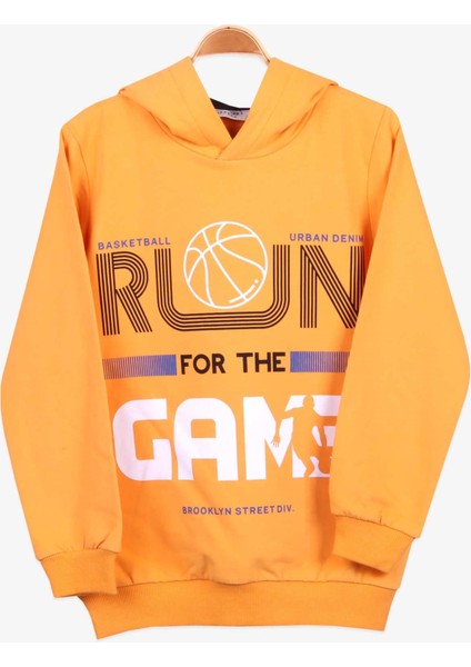 Erkek Çocuk Sweatshirt Basketbol Temalı 8-14 Yaş, Hardal Sarı