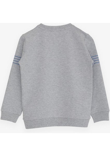 Erkek Çocuk Sweatshirt Yazı Baskılı 7-12 Yaş, Açık Gri Melanj