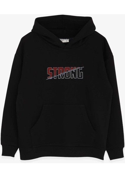 Erkek Çocuk Sweatshirt Nakışlı Yazı Baskılı 8-14 Yaş, Siyah