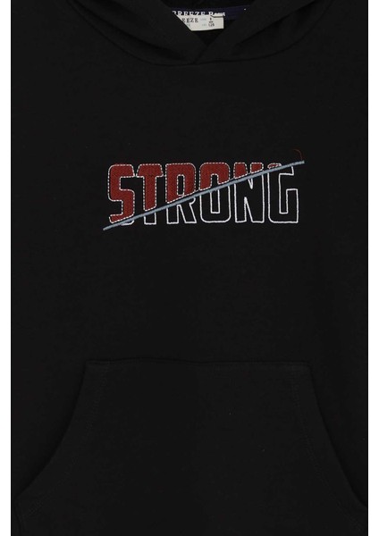 Erkek Çocuk Sweatshirt Nakışlı Yazı Baskılı 8-14 Yaş, Siyah