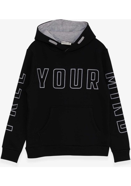 Erkek Çocuk Yazı Baskılı Sweatshirt 9-16 Yaş, Siyah