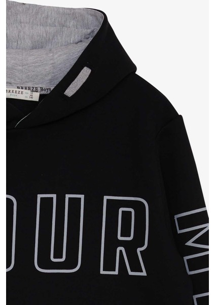 Erkek Çocuk Yazı Baskılı Sweatshirt 9-16 Yaş, Siyah