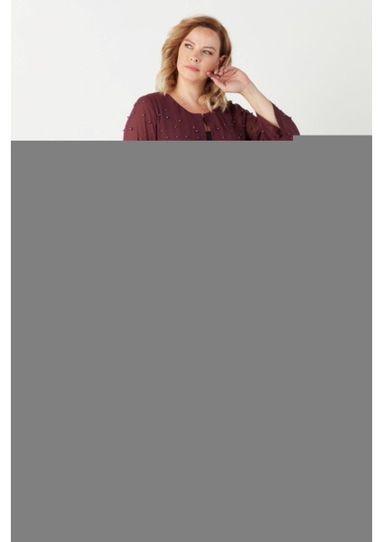 1951 Mürdüm Inci ve Taş Baskılı Şifon Büyük Beden Şık Ceket modelleri