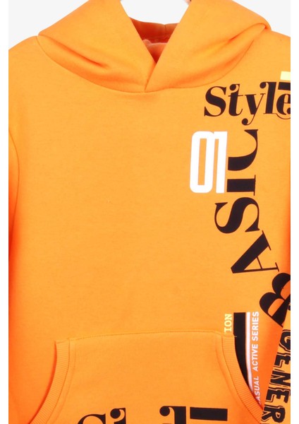 Erkek Çocuk Sweatshirt Baskılı Kapüşonlu 9-14 Yaş, Hardal Sarı