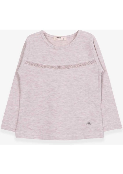 Kız Çocuk Uzun Kollu Tişört Güpürlü 2-6 Yaş, Bej Melanj