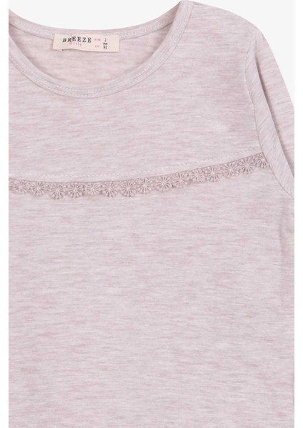 Kız Çocuk Uzun Kollu Tişört Güpürlü 2-6 Yaş, Bej Melanj modelleri