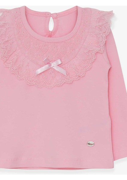 Kız Çocuk Uzun Kollu Tişört Fiyonklu Güpürlü 1.5-5 Yaş, Pudra modelleri