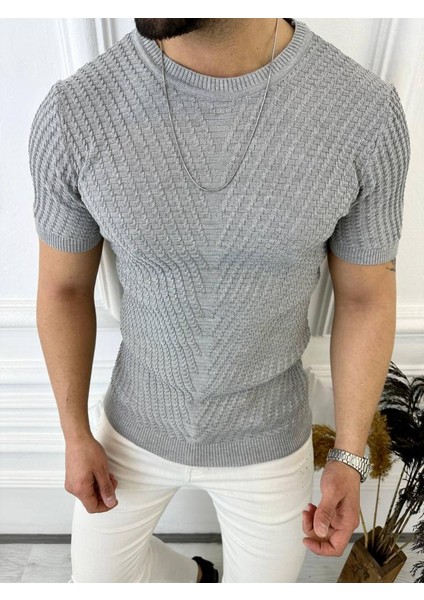 Tişört Örme Triko Tişört Nefes Alabilen Terletmez Slim Fit Dar Kesim T-Shirt