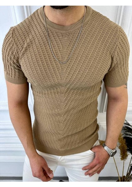 Tişört Örme Triko Tişört Nefes Alabilen Terletmez Slim Fit Dar Kesim T-Shirt