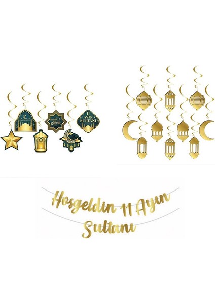 17 Parça Ramazan Süsleri 10'lu Gold Renk Tavan Süs,6'lı 11 Ayın Sultanı Ramazan Temalı Tavan Süsü